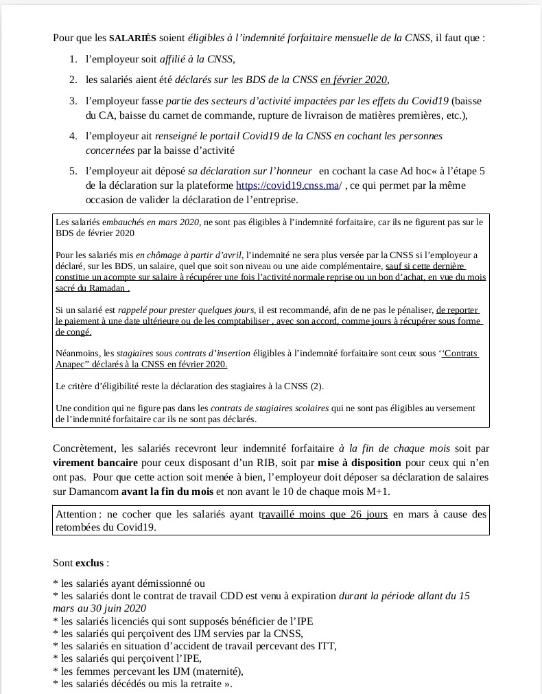 Maroc-CNSS : modalités pour l’indemnité pour les salariés et le report ...
